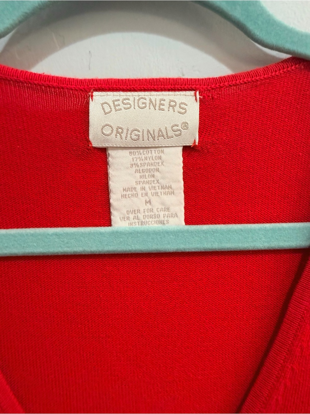 Vintage 90s Designers Originals Red V-Neck Embroidered Monogram J Knit Sweater M - Picture 4 of 9